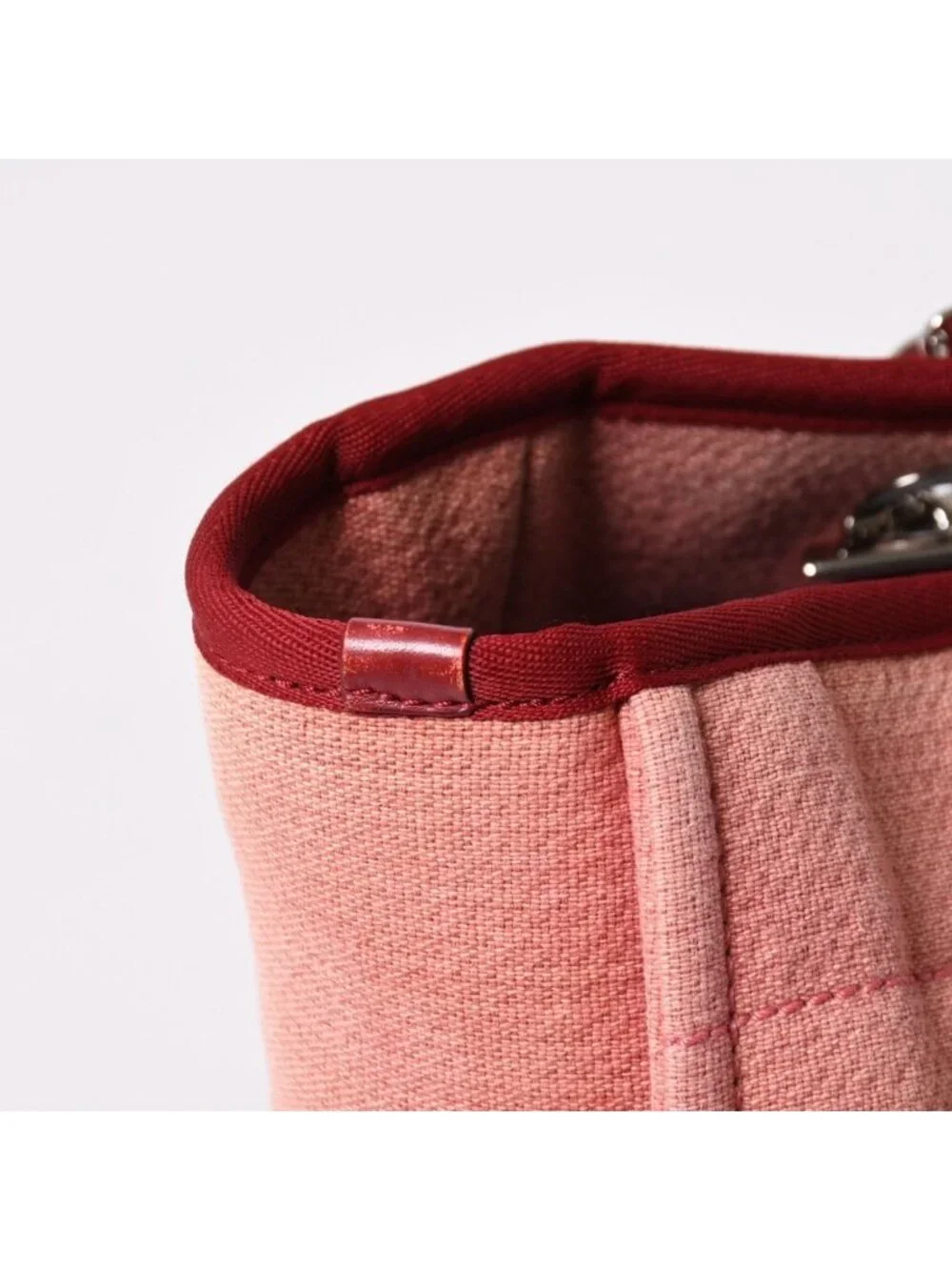 Chanel Deauville MM Chain Tote Bag CC Logo Pink Canvas Leather Silver